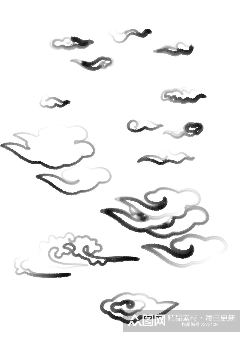 简约中式水墨手绘云朵云元素素材