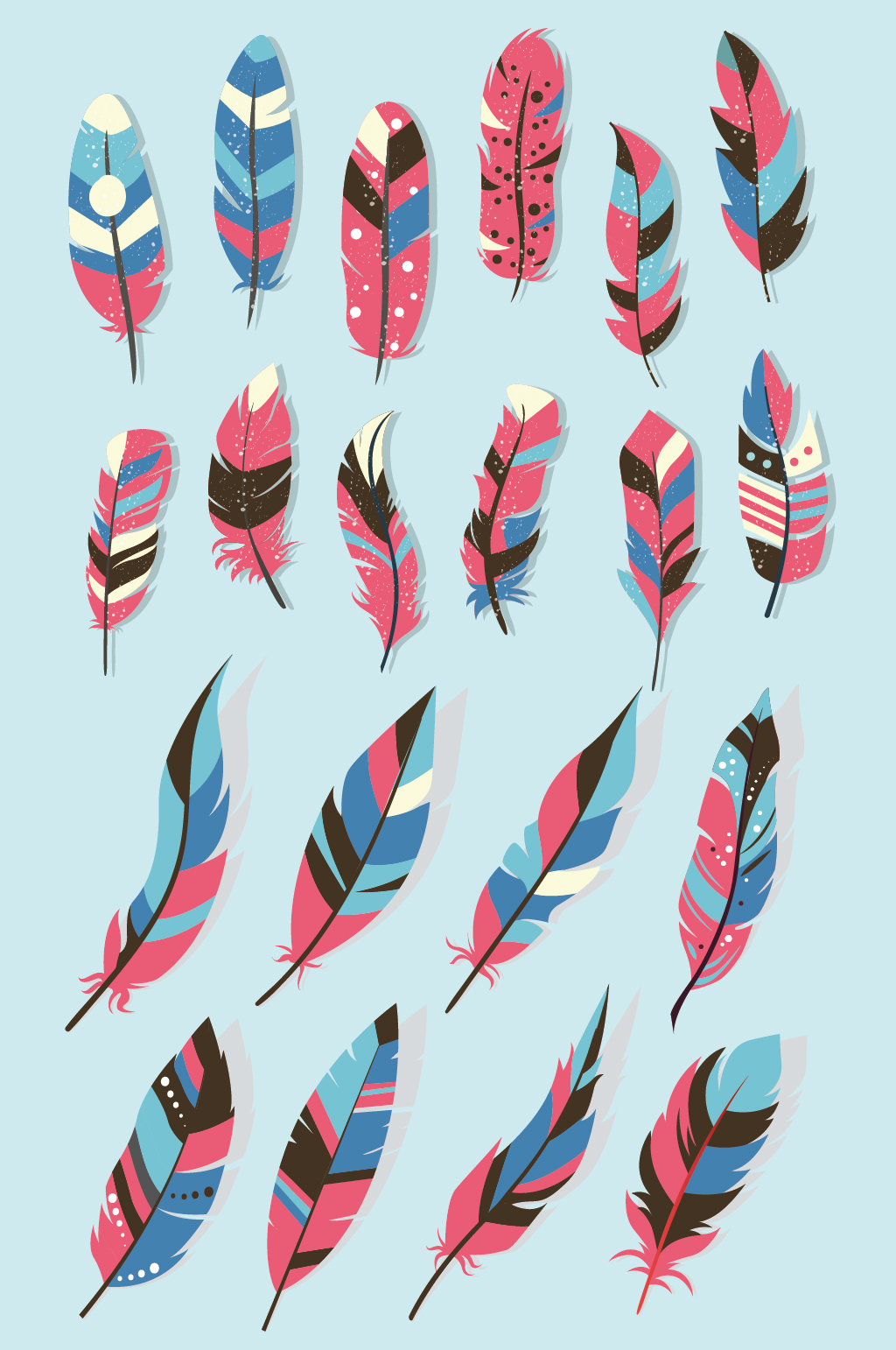 ai矢量手绘彩色羽毛