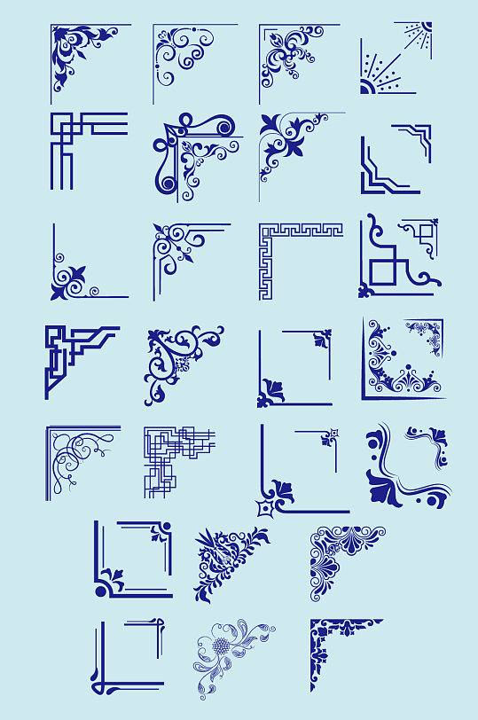 ai矢量对角花欧式花纹