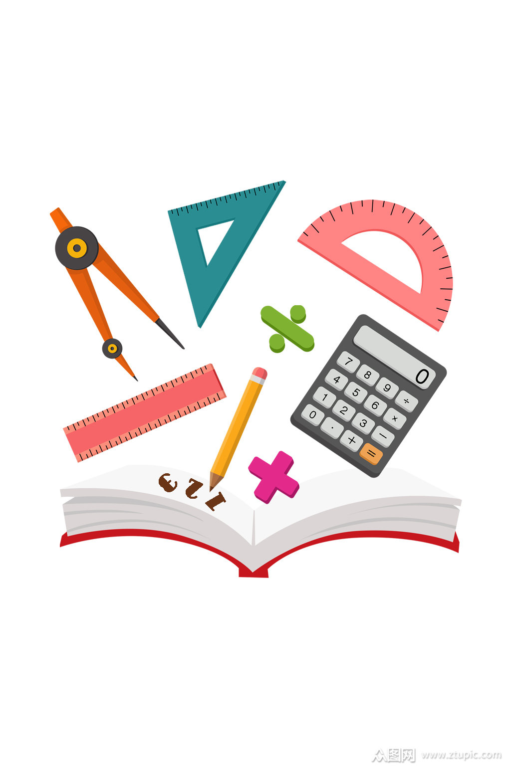 手绘卡通学习用品元素