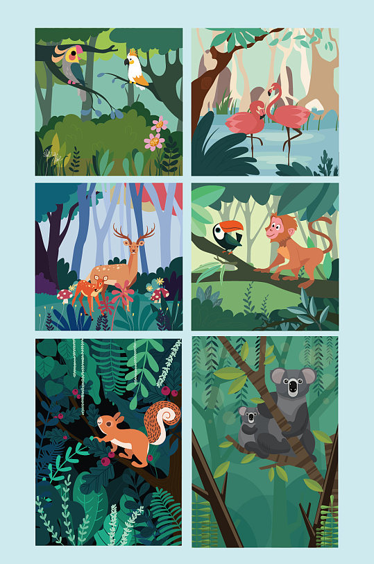 矢量森林动物元素插画