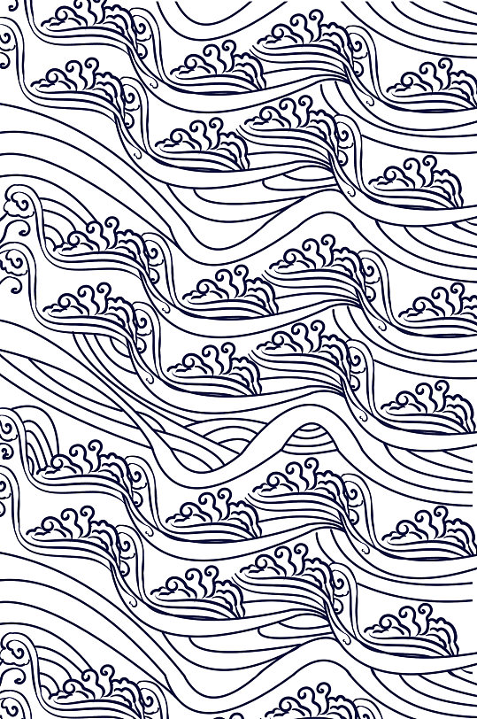 手绘线条浪花波浪背景元素