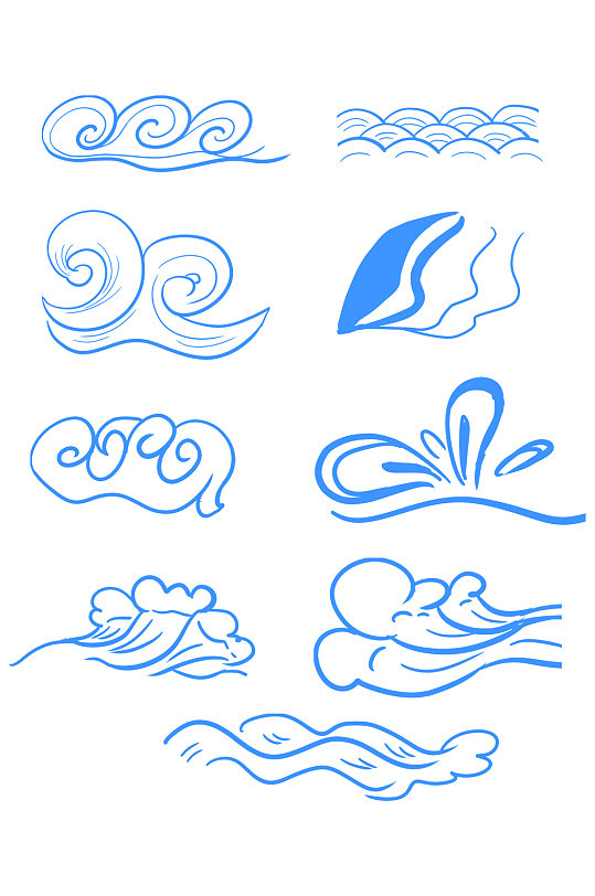 线条手绘浪花波浪元素