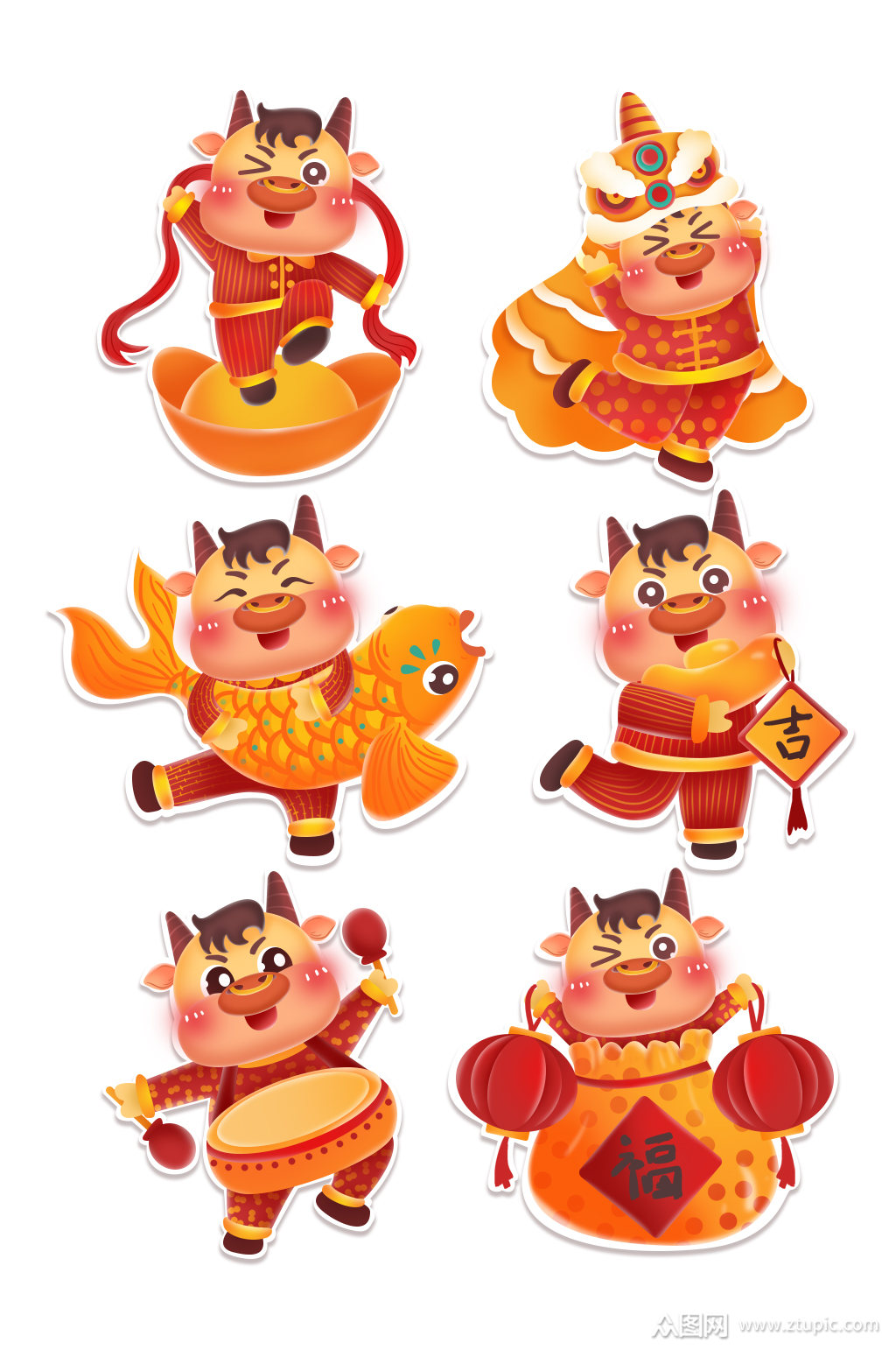 手绘吉祥牛年大吉牛元素素材