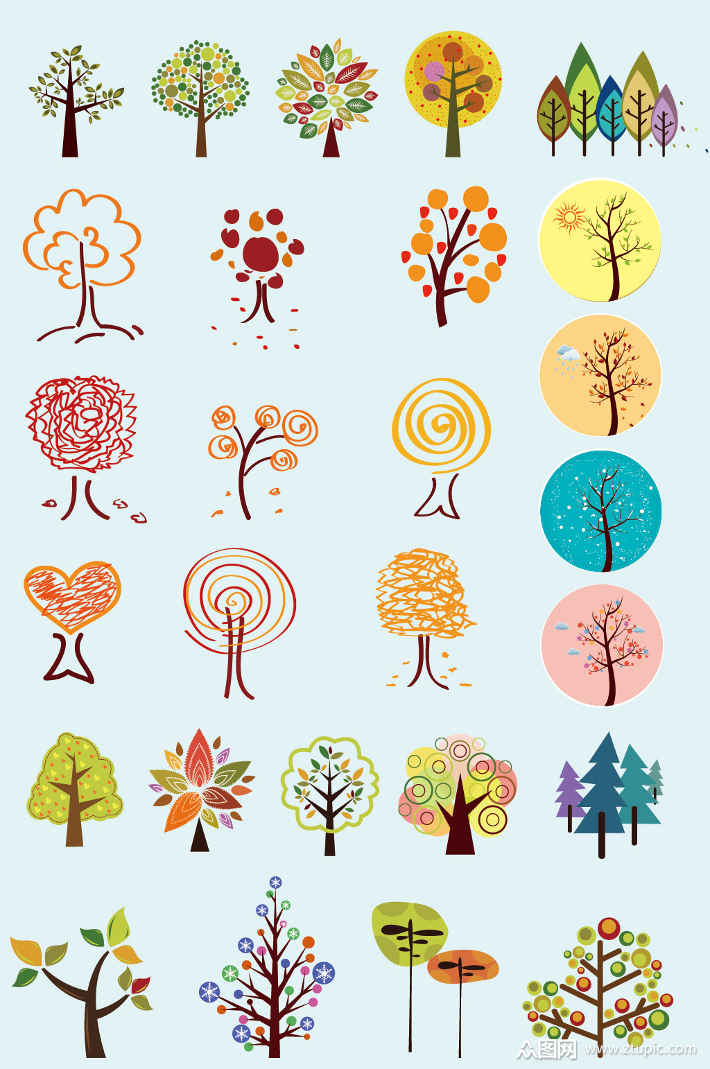 矢量手绘线条树苗树元素