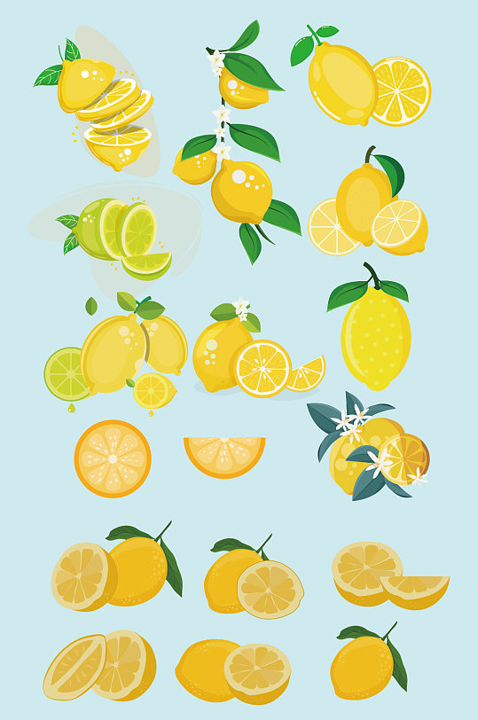 矢量手绘柠檬元素