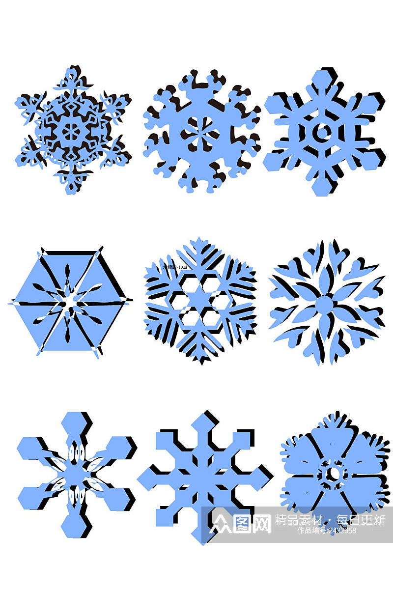 AI矢量立体雪花雪片元素素材