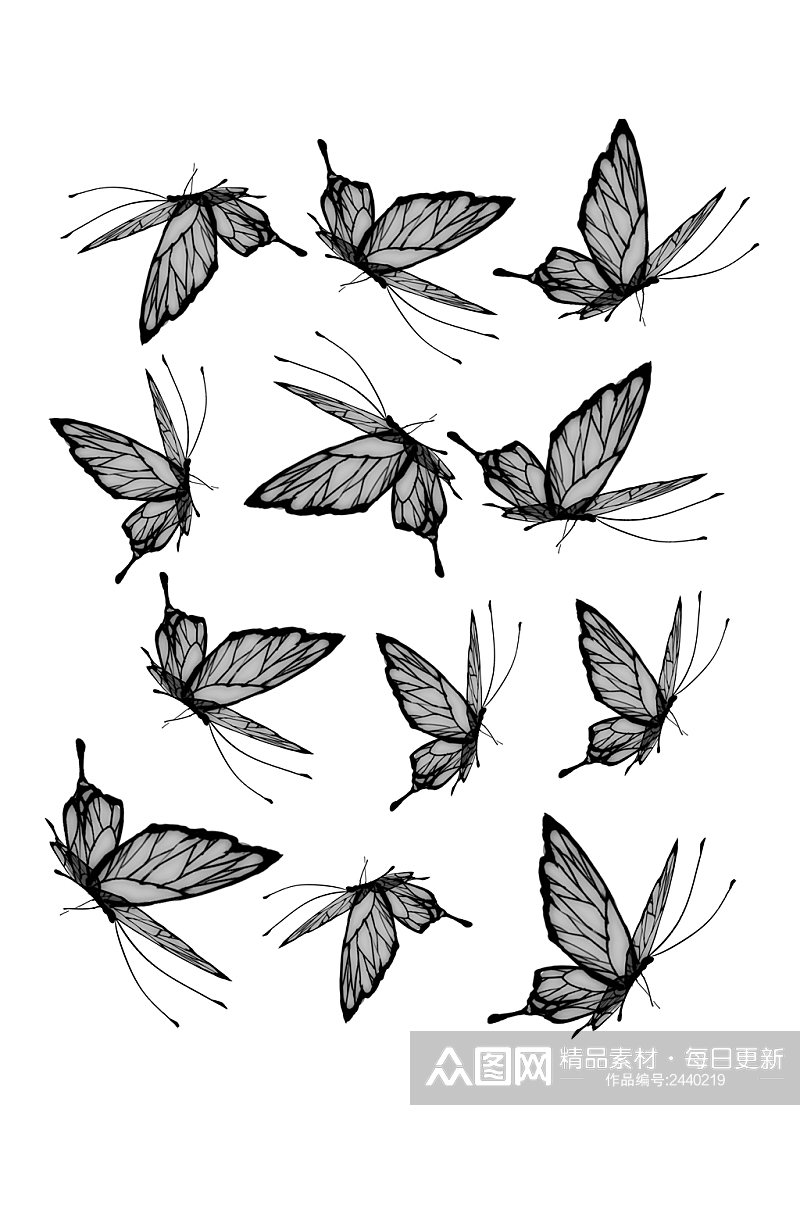 手绘线条蝴蝶元素素材