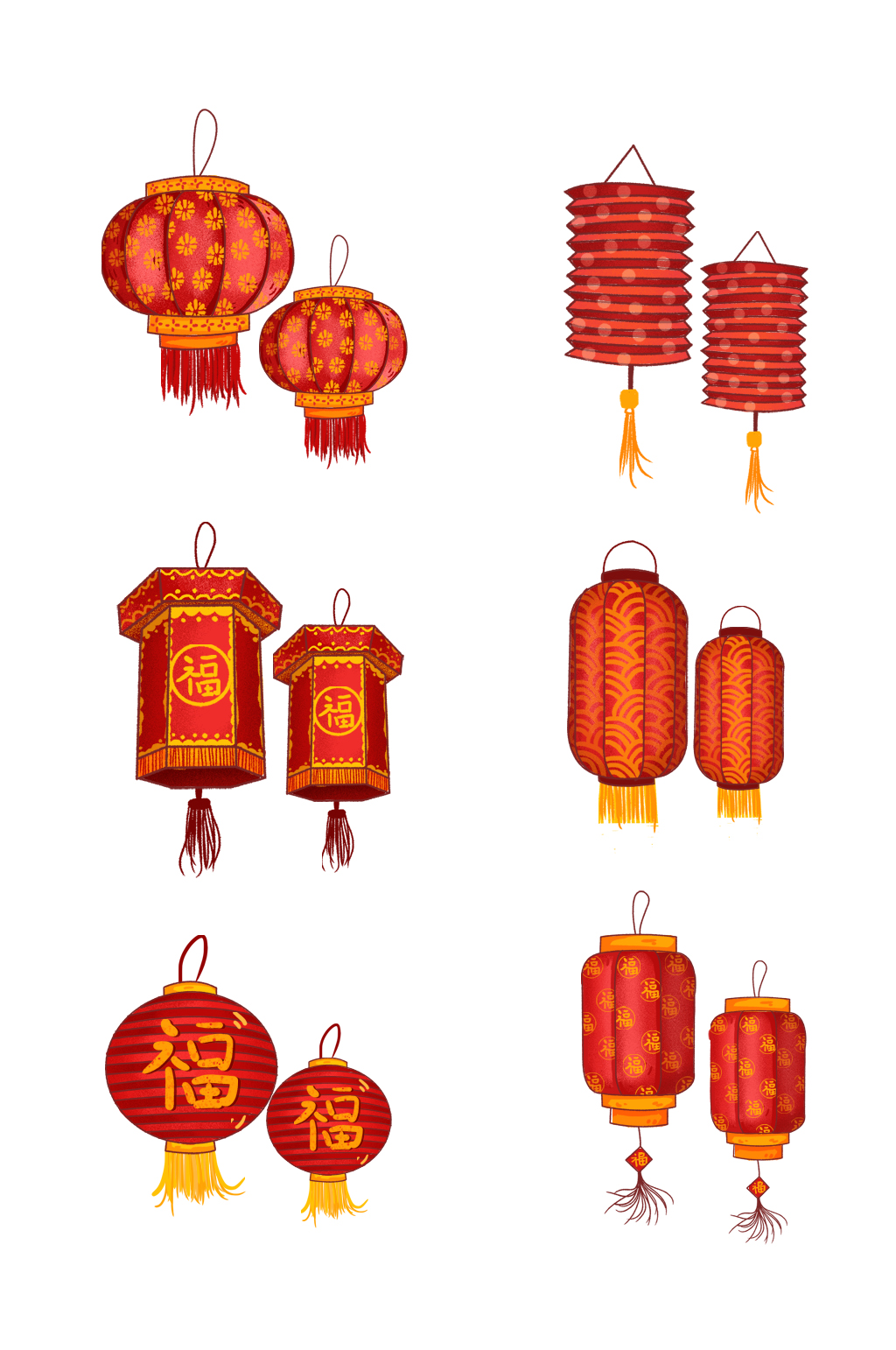 喜庆手绘红色传统灯笼元素素材