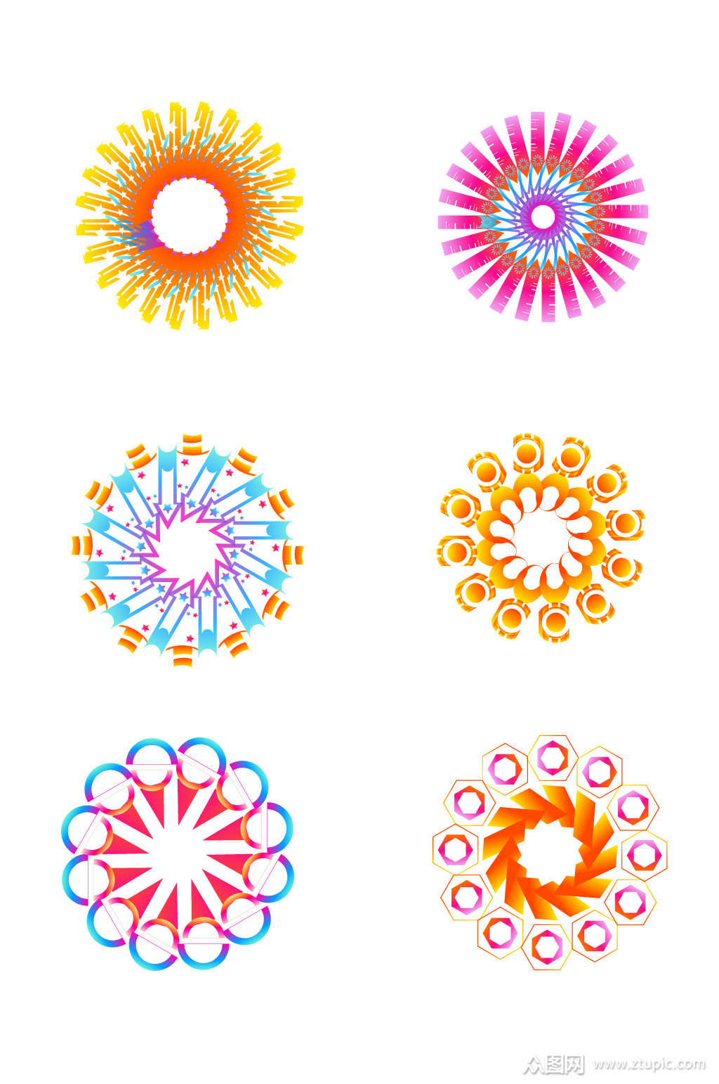 ai矢量绚丽炫彩渐变圆形花纹素材