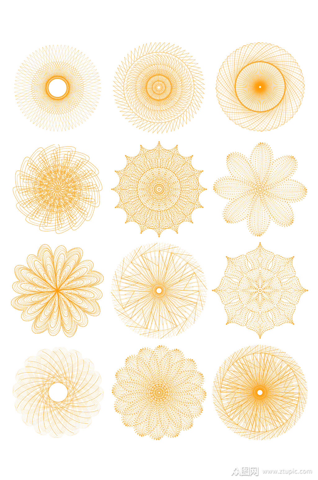 圆形手绘线条花纹花边元素