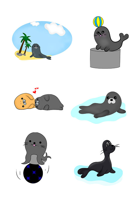 手绘卡通海狮元素