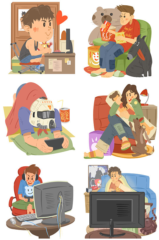 手绘简约宅男生活元素