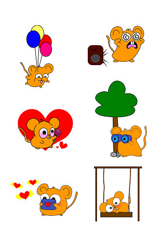 卡通手绘可爱小老鼠元素