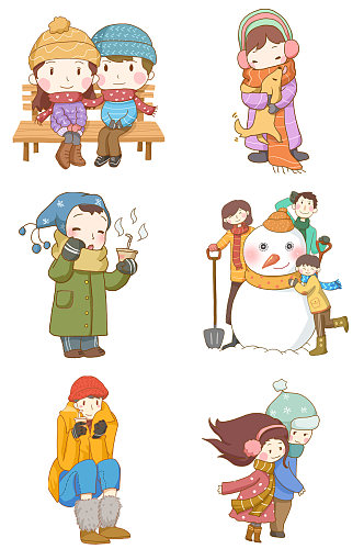 手绘卡通冬季人物雪人元素
