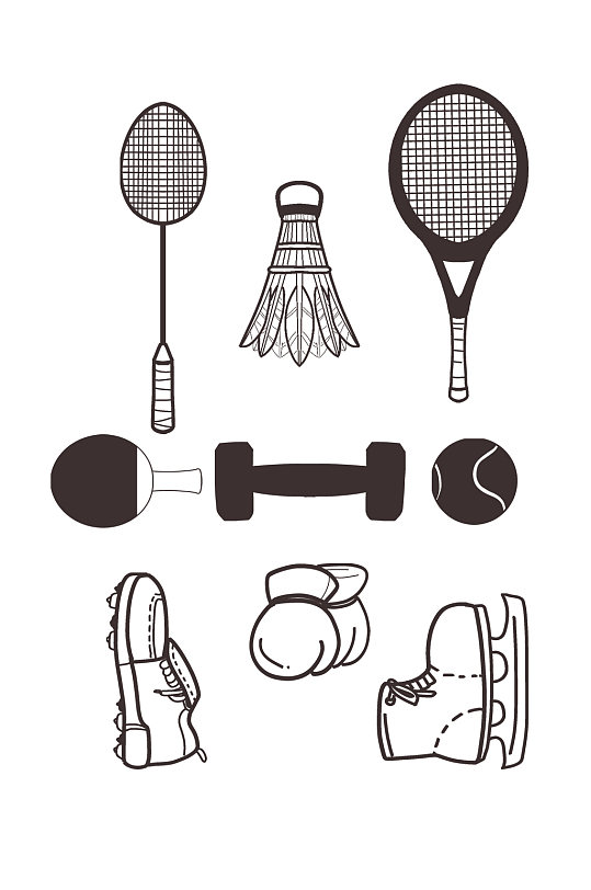 手绘线条黑白运动器材元