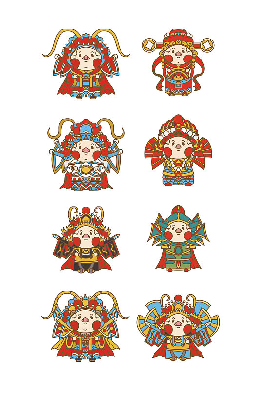 手绘国潮京剧卡通人物元素