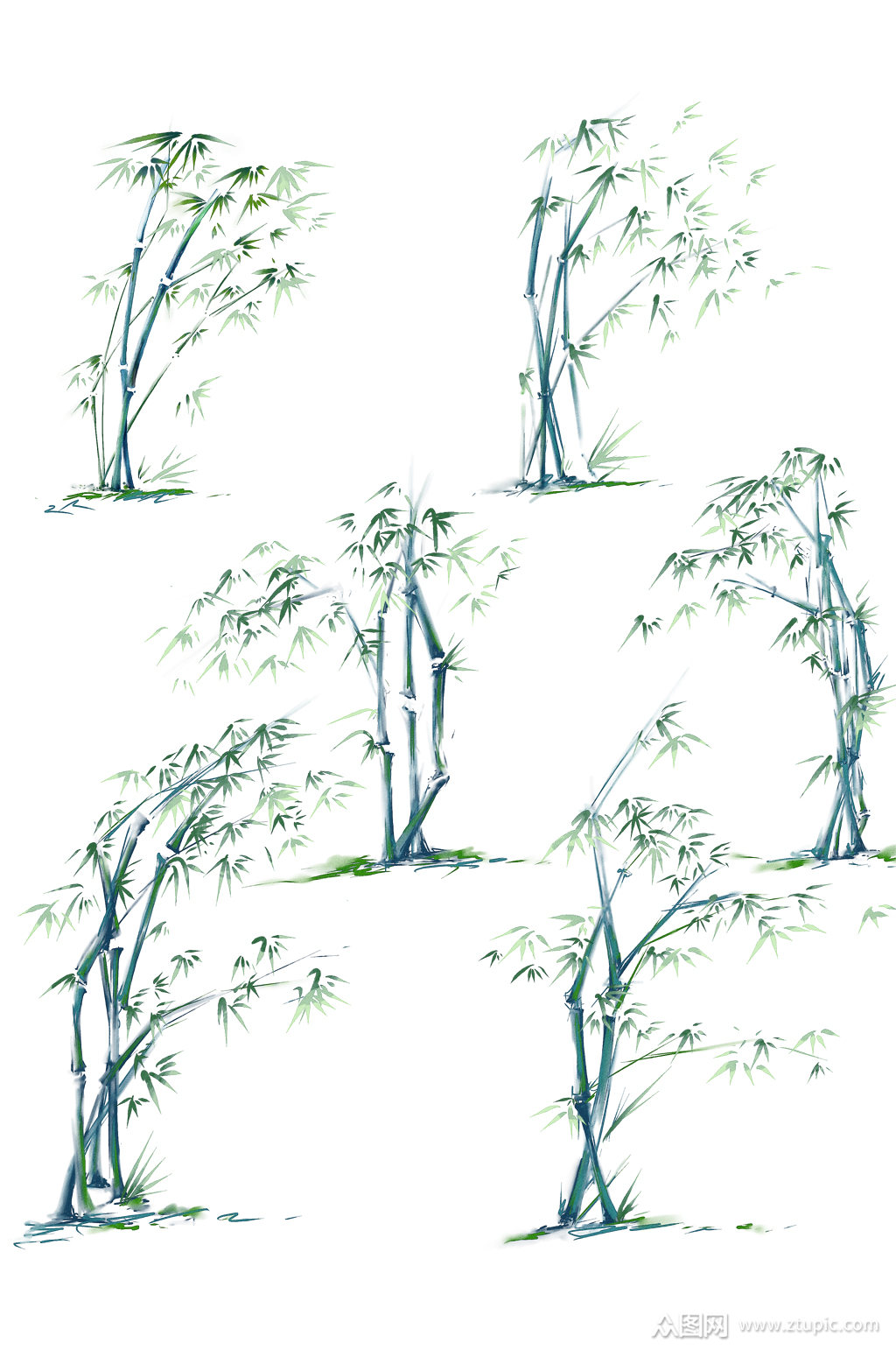 中式水墨手绘竹子元素