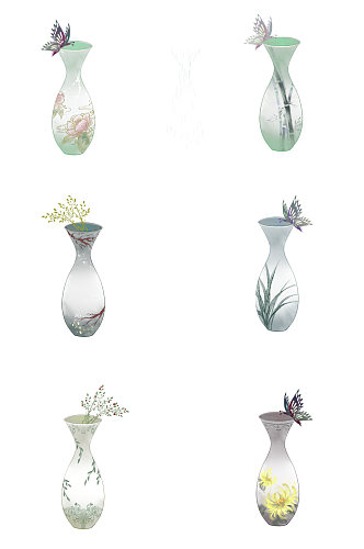 中式水墨花瓶花朵元素