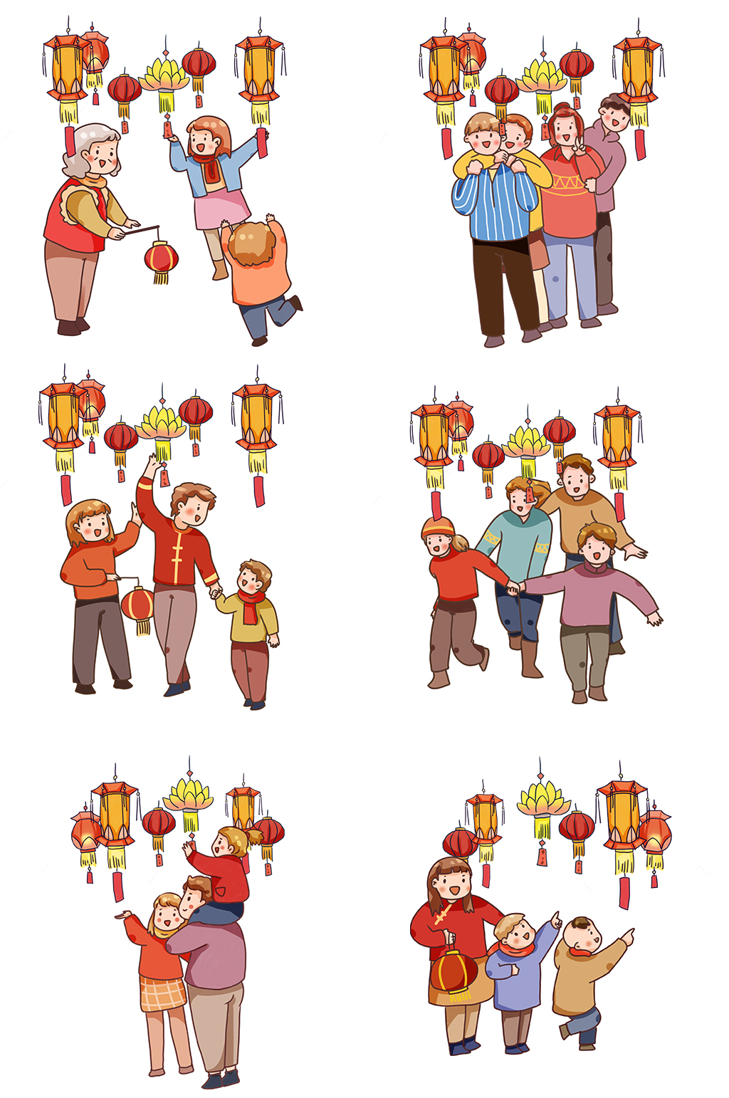 手绘喜庆灯笼人物元素素材