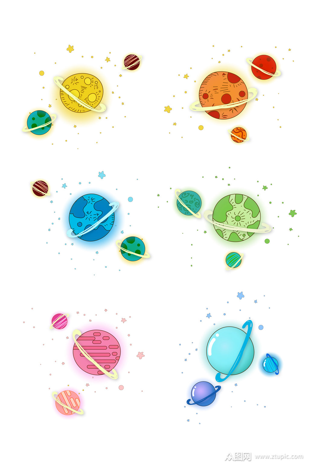 矢量手绘卡通星球元素