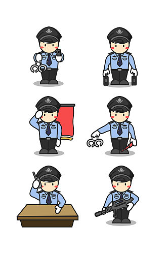 手绘卡通公安 警察元素