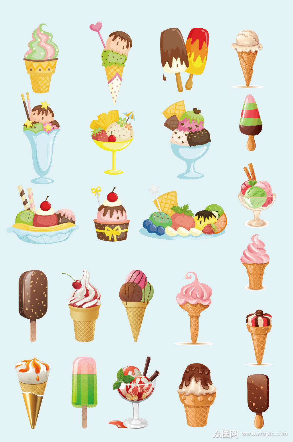 矢量手绘冰淇淋雪糕素材