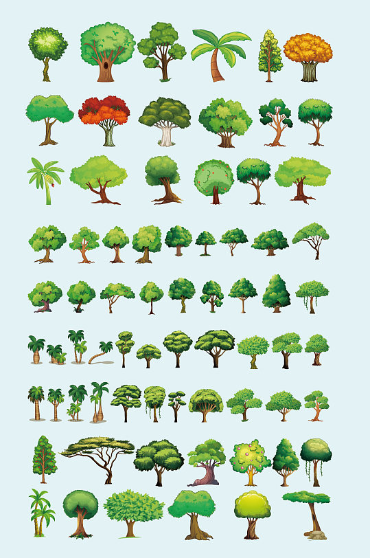 AI矢量绿色树木大树小树