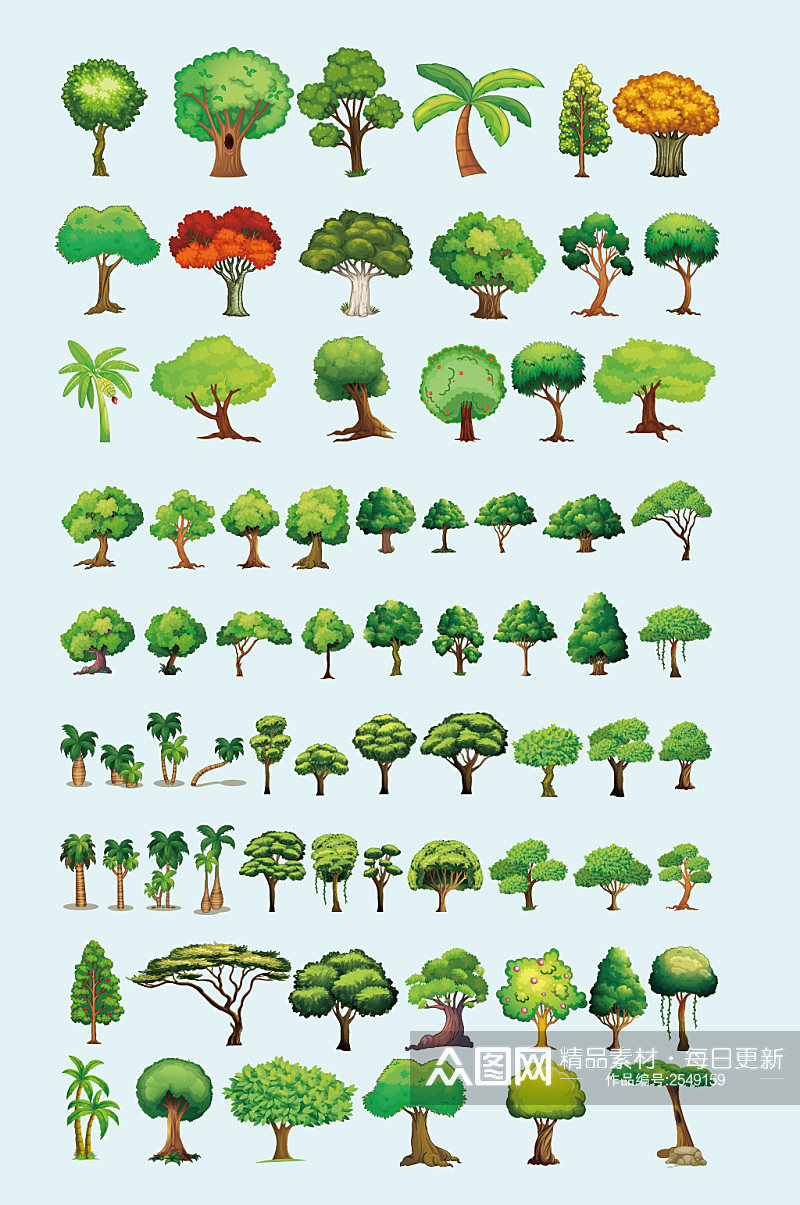 AI矢量绿色树木大树小树素材