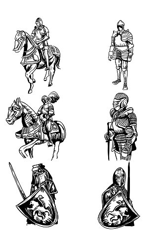 AI矢量手绘中世纪骑士人物