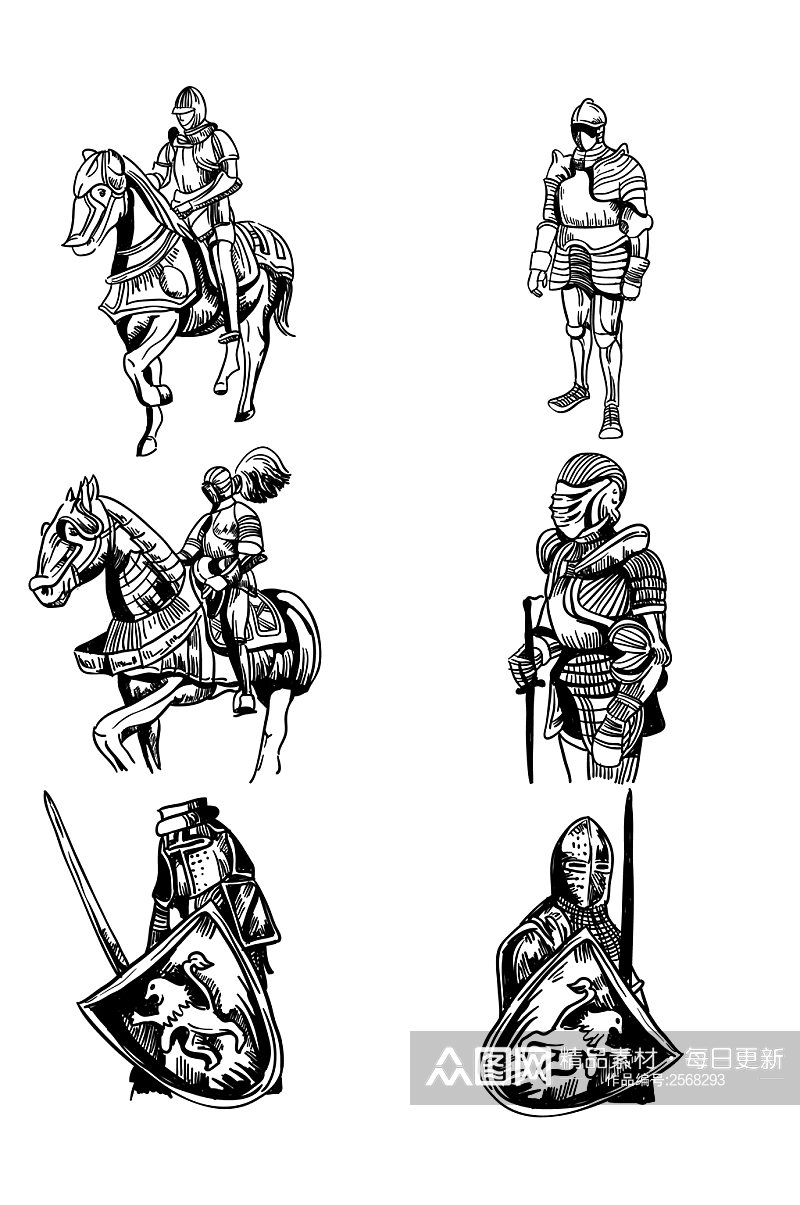 AI矢量手绘中世纪骑士人物素材