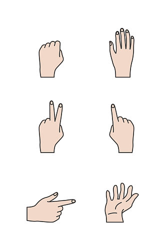 AI矢量手绘6种手势手指图