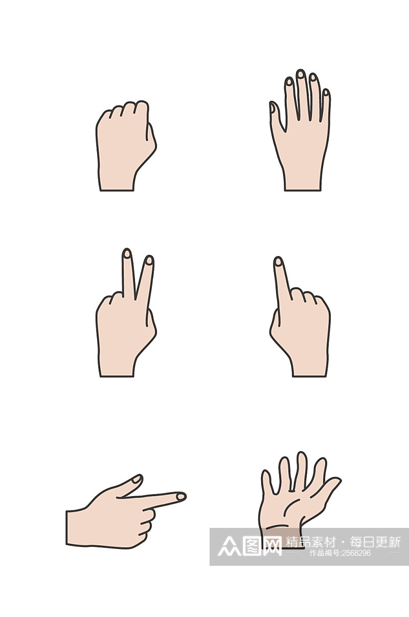 AI矢量手绘6种手势手指图素材