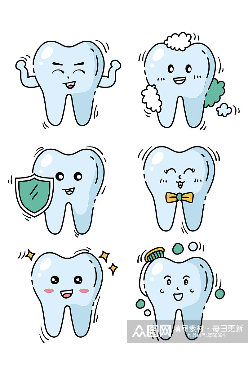 卡通手绘牙齿表情素材