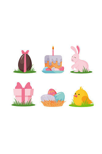 矢量兔子彩蛋礼盒蛋糕复活节图标元素