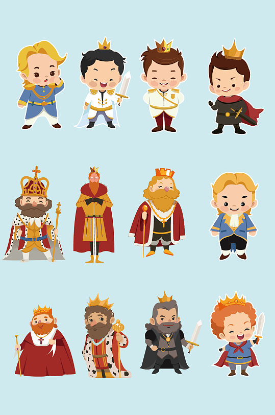 ai矢量手绘卡通王子国王