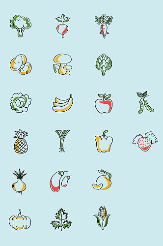 AI矢量手绘水果蔬菜