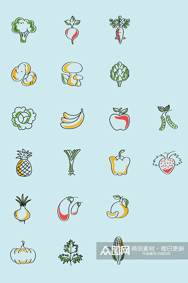 AI矢量手绘水果蔬菜素材