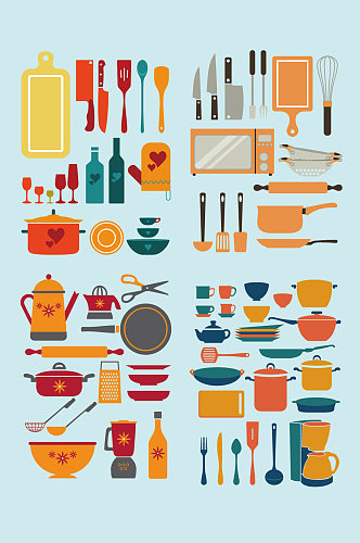 矢量手绘厨房用品厨具