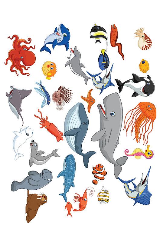 ai矢量手绘海洋海底生物