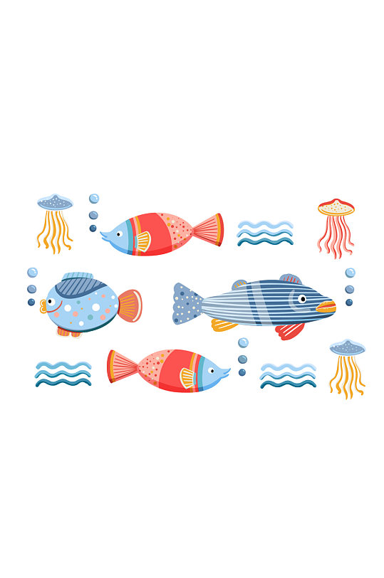 手绘简约卡通鱼元素