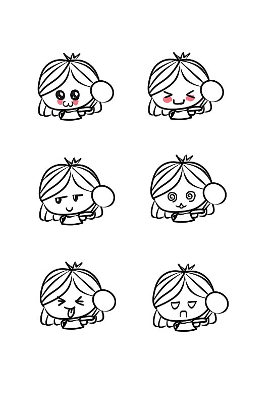 线条手绘小女孩元素