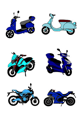 手绘卡通蓝色摩托车元素