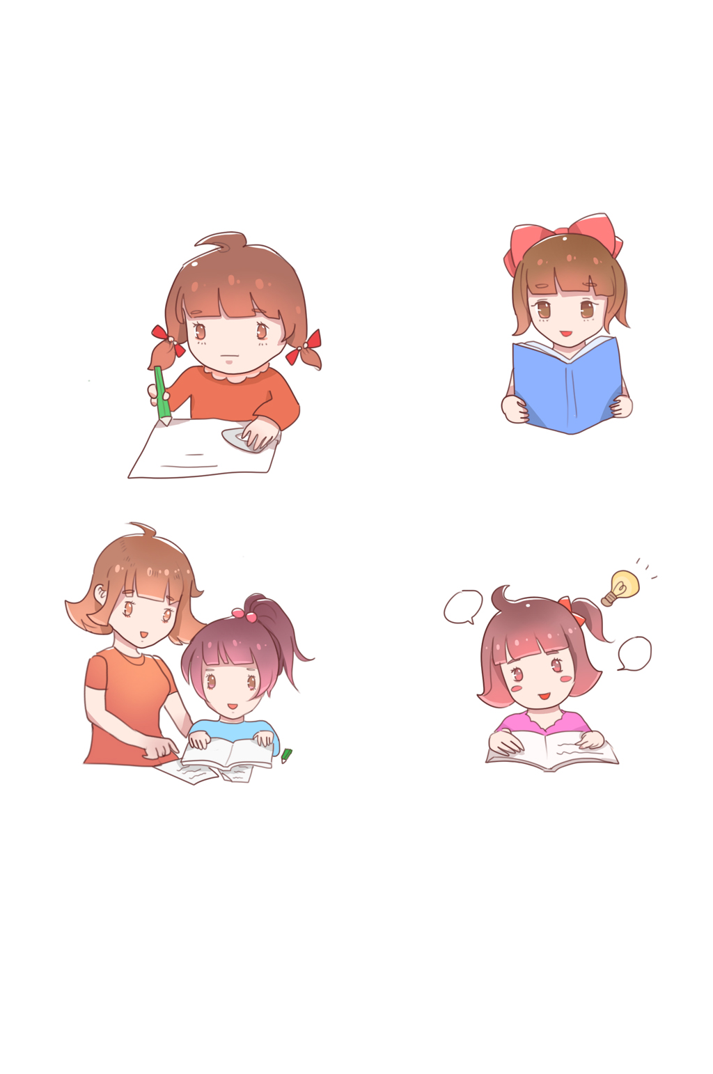 手绘卡通小女孩学习元素素材