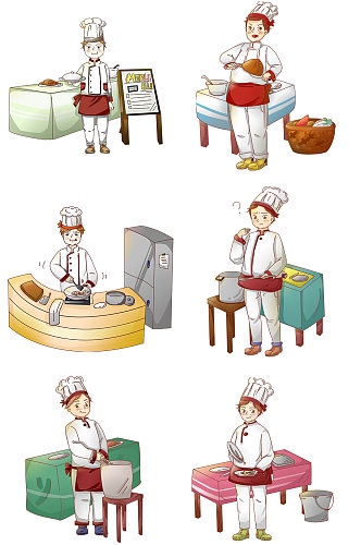 手绘卡通厨房厨师元素