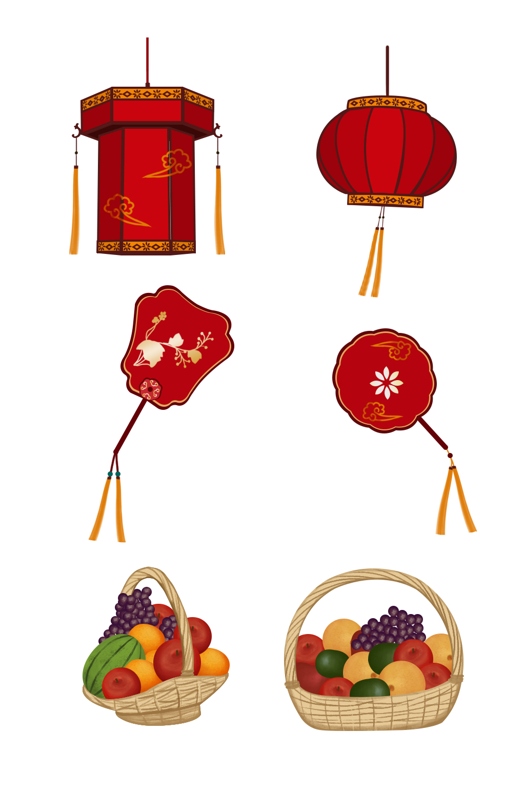 手绘吉祥灯笼祥云元素素材