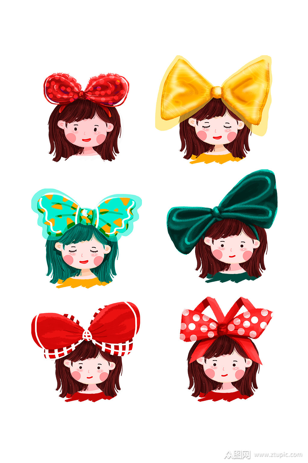 手绘卡通蝴蝶结少女人物元素