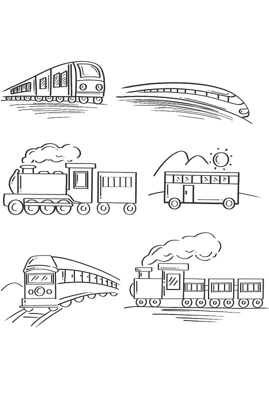 手绘线条火车元素