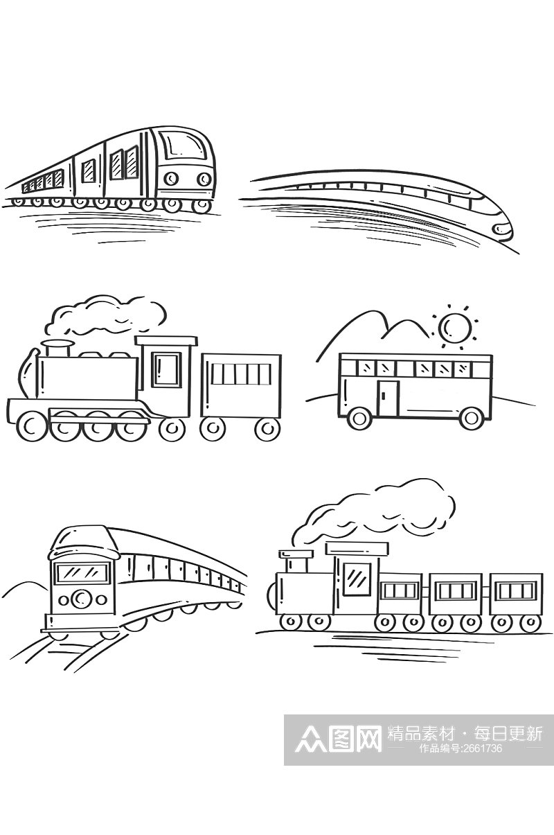手绘线条火车元素素材