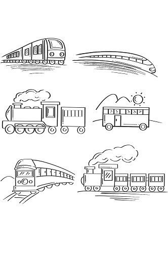 手绘线条火车元素